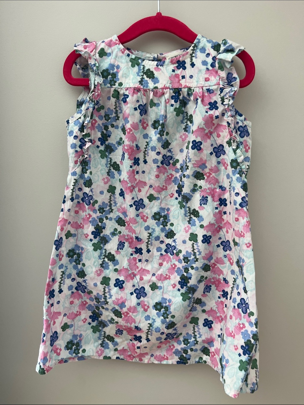 Crewcuts Floral Ruffle Sleeve Tank Top - White, Pink & Blue